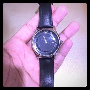 Emporio Armani Men's Black Leather Watch 43mm